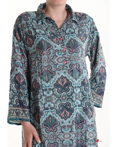 Robe en Soie longue à collet imprimé à volants à boutons