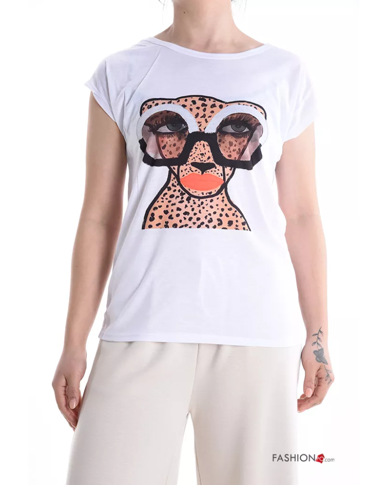 T-shirt manches courtes col rond Imprimé animal