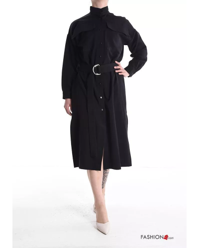 Robe manches longues à boutons avec ceinture en tissu
