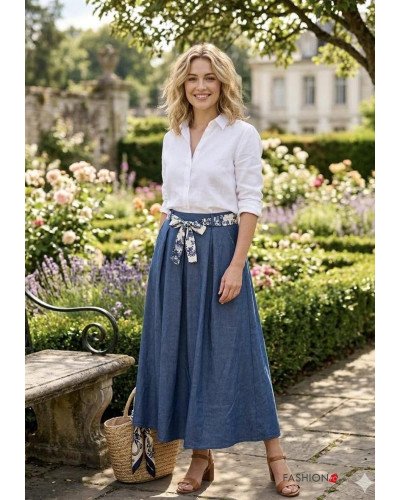 Jupe en Coton avec ceinture en tissu