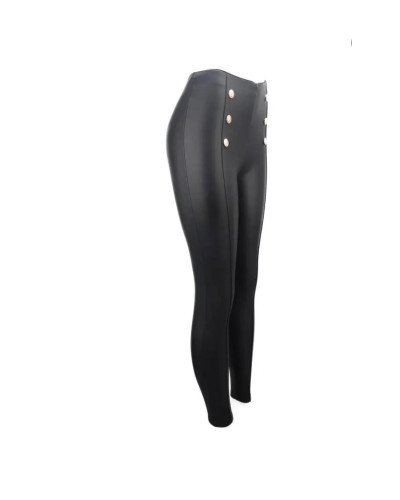 Faux Leather Leggings with Gold Button – S/M & L/XL | Ilhamoon