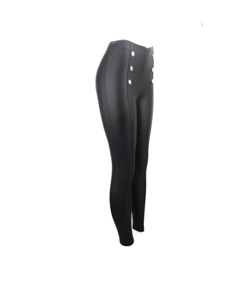 Faux Leather Leggings with Gold Button – S/M & L/XL | Ilhamoon