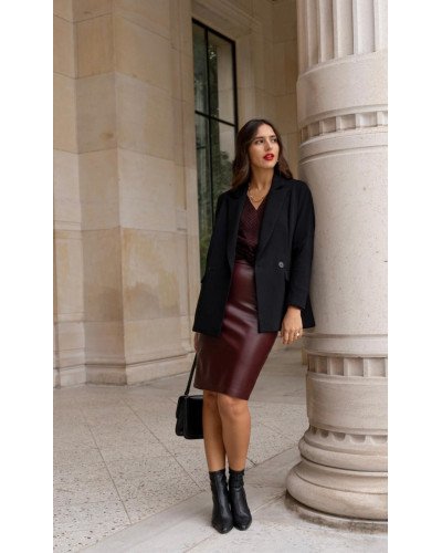 Faux Leather Skirt – Black & Burgundy – S/M/L | Ilhamoon