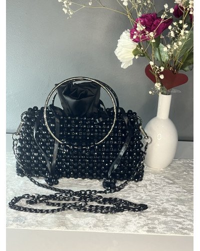 Sac à main perlé noir
