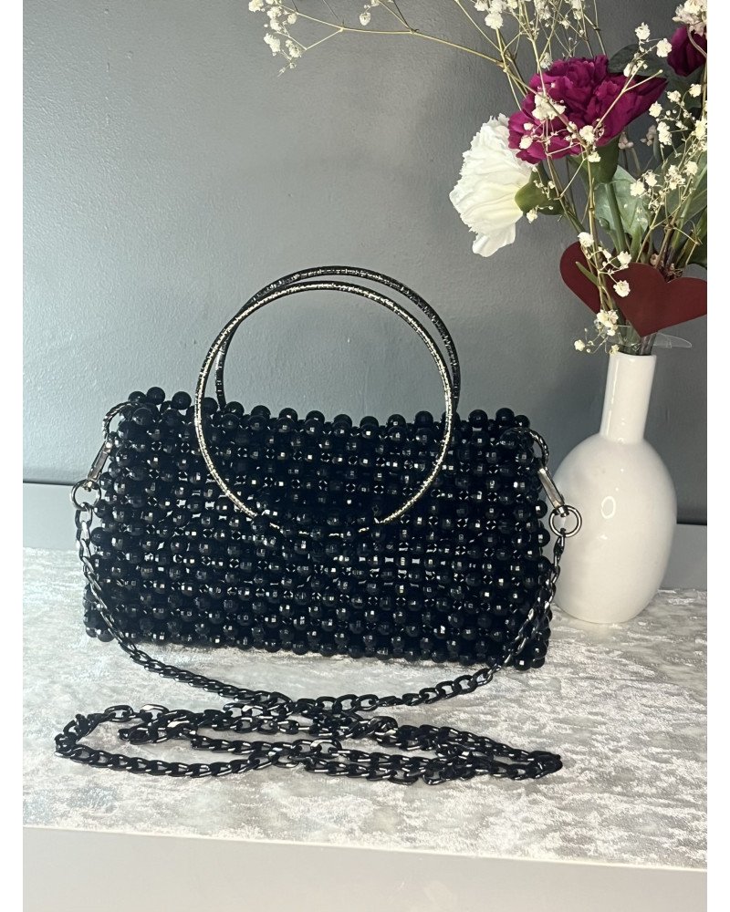 Sac à main perlé noir