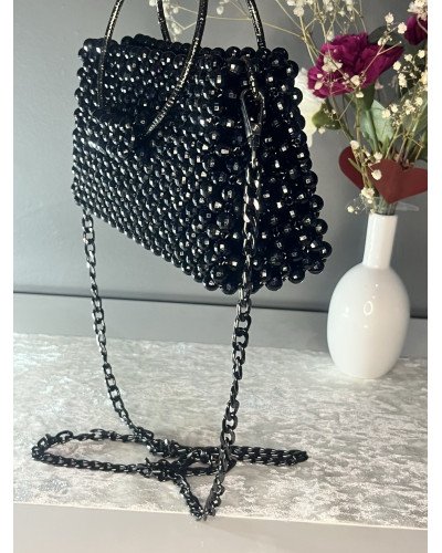 Sac à main perlé noir