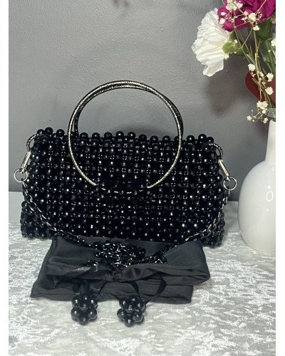 Sac à main perlé noir