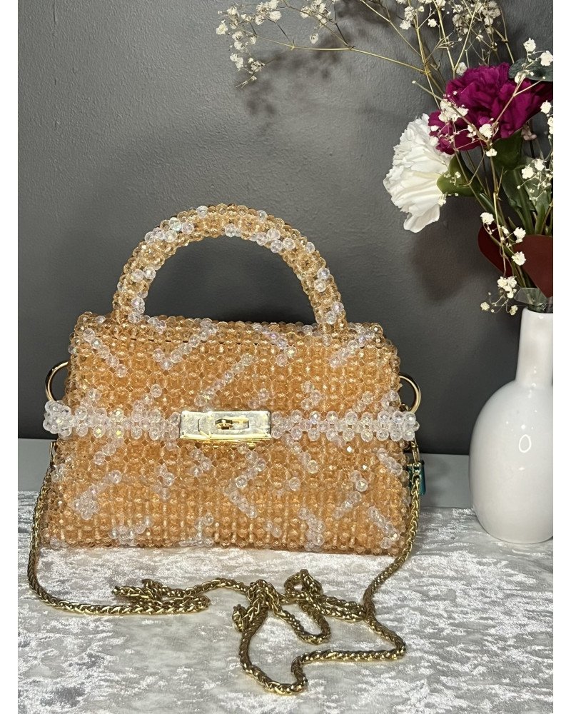 Sac à main en perles champagne et nacré