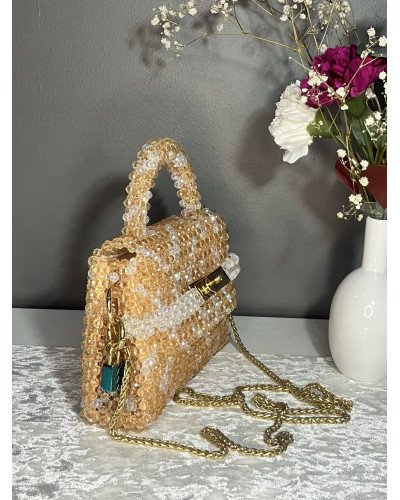 Sac à main en perles champagne et nacré