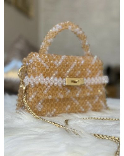 Sac à main en perles champagne et nacré