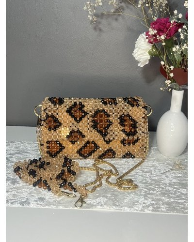 Sac à main perles léopard