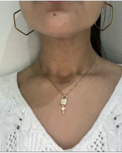 Collier pendentif cadenas et clé